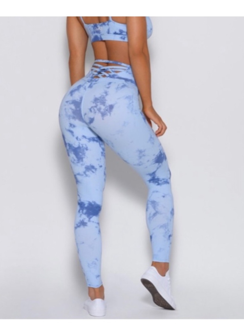 Bombshell Sportswear Criss Cross Tie Dye Blue Leggings